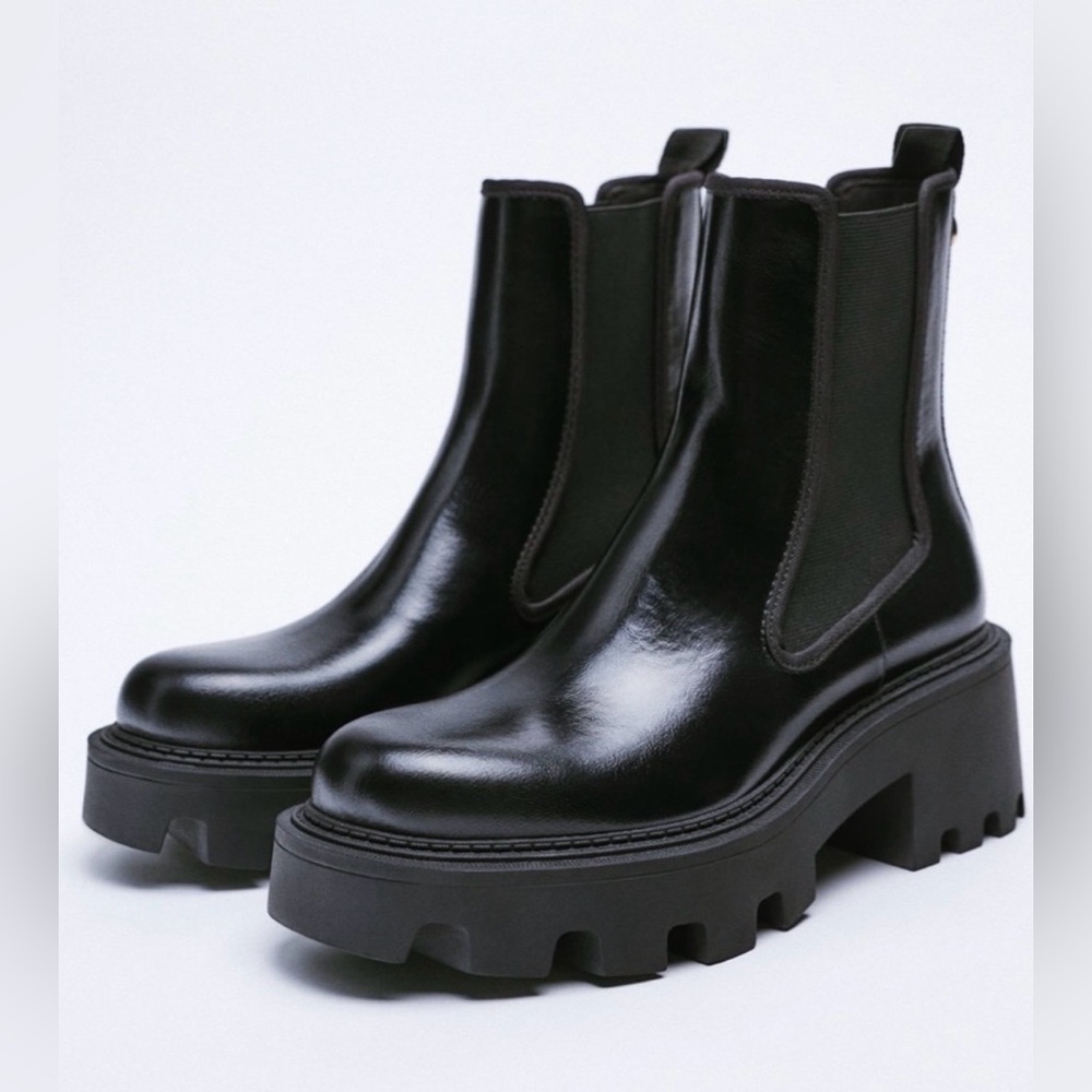 Zara Glossy Black Ankle Boots